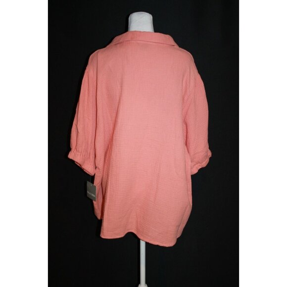 Falls Creek Blouse Double Cloth Popover Top V-Neck Melon Women's Size 2X NEW - Picture 2 of 2